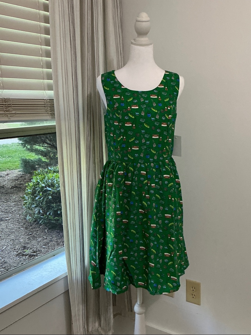 Tulip B Green Sleeveless Printed Cotton Dress